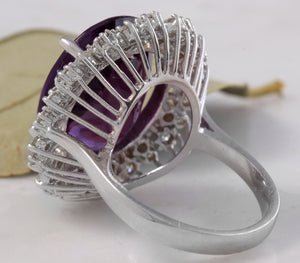 15.65 Carats Natural Amethyst and Diamond 14K Solid White Gold Ring