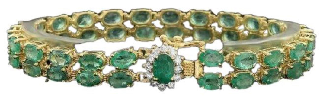 18.40Ct Natural Emerald and Diamond 18K Solid Yellow Gold Bracelet