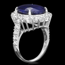 Load image into Gallery viewer, 13.50 Carats Exquisite Natural Blue Sapphire and Diamond 14K Solid White Gold Ring