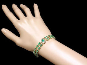 18.40Ct Natural Emerald and Diamond 18K Solid Yellow Gold Bracelet
