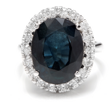 Load image into Gallery viewer, 12.15 Carats Exquisite Natural Blue Sapphire and Diamond 14K Solid White Gold Ring
