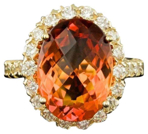 8.10 Carats Natural Citrine and Diamond 14K Solid Yellow Gold Ring