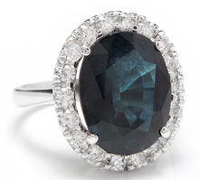 Load image into Gallery viewer, 12.15 Carats Exquisite Natural Blue Sapphire and Diamond 14K Solid White Gold Ring