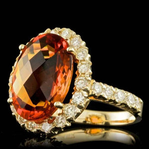 8.10 Carats Natural Citrine and Diamond 14K Solid Yellow Gold Ring