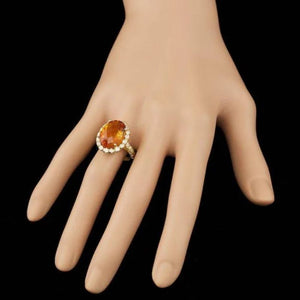 8.10 Carats Natural Citrine and Diamond 14K Solid Yellow Gold Ring
