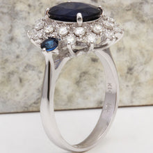 Load image into Gallery viewer, 4.30 Carats Exquisite Natural Blue Sapphire and Diamond 14K Solid White Gold Ring