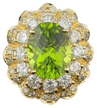 Load image into Gallery viewer, 7.60 Carats Natural Peridot and Diamond 14K Solid Yellow Gold Ring