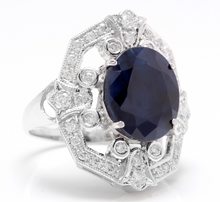Load image into Gallery viewer, 9.70 Carats Exquisite Natural Blue Sapphire and Diamond 14K Solid White Gold Ring