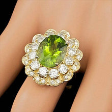 Load image into Gallery viewer, 7.60 Carats Natural Peridot and Diamond 14K Solid Yellow Gold Ring