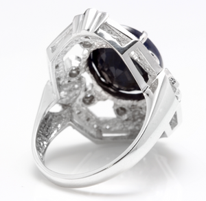 9.70 Carats Exquisite Natural Blue Sapphire and Diamond 14K Solid White Gold Ring
