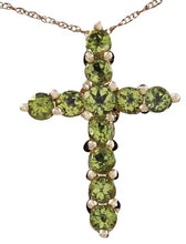 Load image into Gallery viewer, 1.20 Carat Natural Green Peridot 14K Solid Yellow Gold Cross Pendant with Chain
