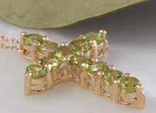 Load image into Gallery viewer, 1.20 Carat Natural Green Peridot 14K Solid Yellow Gold Cross Pendant with Chain