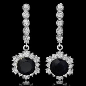 6.70 Carats Natural Sapphire and Diamond 14K Solid White Gold Earrings