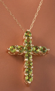 1.20 Carat Natural Green Peridot 14K Solid Yellow Gold Cross Pendant with Chain