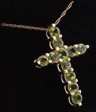 Load image into Gallery viewer, 1.20 Carat Natural Green Peridot 14K Solid Yellow Gold Cross Pendant with Chain