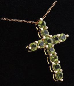 1.20 Carat Natural Green Peridot 14K Solid Yellow Gold Cross Pendant with Chain