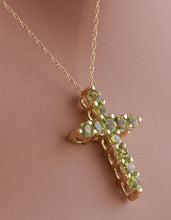 Load image into Gallery viewer, 1.20 Carat Natural Green Peridot 14K Solid Yellow Gold Cross Pendant with Chain