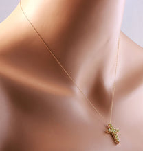 Load image into Gallery viewer, 1.20 Carat Natural Green Peridot 14K Solid Yellow Gold Cross Pendant with Chain