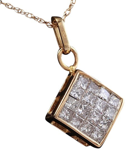 Splendid .90 Carats Natural Diamond 14K Solid Yellow Gold Pendant Necklace
