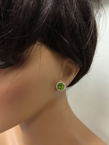 Exquisite 6.12 Carats Natural Green Peridot and Diamond 14K Solid Yellow Gold Stud Earrings