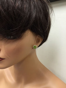 Exquisite 6.12 Carats Natural Green Peridot and Diamond 14K Solid Yellow Gold Stud Earrings
