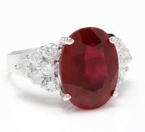 9.40 Carats Impressive Red Ruby and Natural Diamond 14K White Gold Ring
