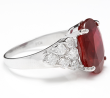 Load image into Gallery viewer, 9.40 Carats Impressive Red Ruby and Natural Diamond 14K White Gold Ring