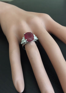 9.40 Carats Impressive Red Ruby and Natural Diamond 14K White Gold Ring