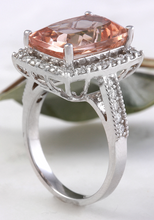 Load image into Gallery viewer, 13.65 Carats Exquisite Natural Morganite and Diamond 14K Solid White Gold Ring