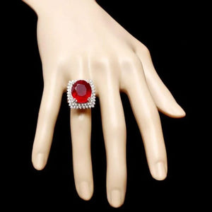 18.80 Carats Natural Red Ruby and Diamond 14K Solid White Gold Ring