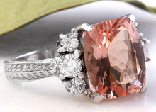 Load image into Gallery viewer, 6.65 Carats Exquisite Natural Morganite and Diamond 14K Solid White Gold Ring