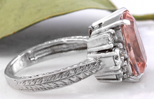 Load image into Gallery viewer, 6.65 Carats Exquisite Natural Morganite and Diamond 14K Solid White Gold Ring