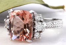 Load image into Gallery viewer, 6.65 Carats Exquisite Natural Morganite and Diamond 14K Solid White Gold Ring