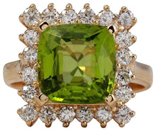 Load image into Gallery viewer, 5.30 Carats Natural Very Nice Looking Peridot and Diamond 14K Solid Yellow Gold Ring