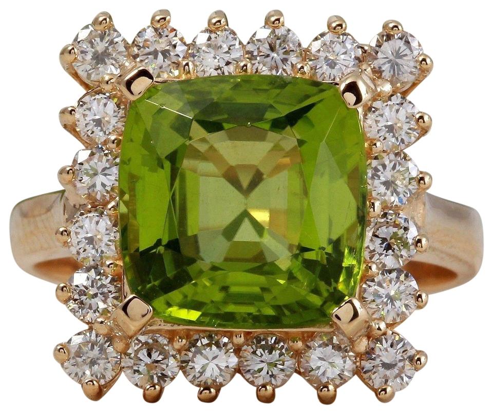 5.30 Carats Natural Very Nice Looking Peridot and Diamond 14K Solid Yellow Gold Ring