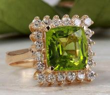 Load image into Gallery viewer, 5.30 Carats Natural Very Nice Looking Peridot and Diamond 14K Solid Yellow Gold Ring