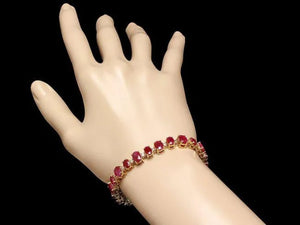 23.80Ct Natural Red Ruby and Diamond 14K Solid Yellow Gold Bracelet