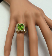 Load image into Gallery viewer, 5.30 Carats Natural Very Nice Looking Peridot and Diamond 14K Solid Yellow Gold Ring