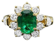 Load image into Gallery viewer, 2.60Ct Natural Emerald and Diamond 14K Solid Yellow Gold Ring