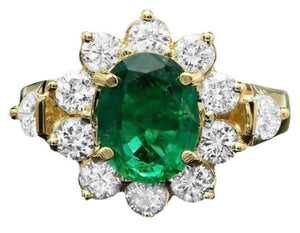 2.60Ct Natural Emerald and Diamond 14K Solid Yellow Gold Ring