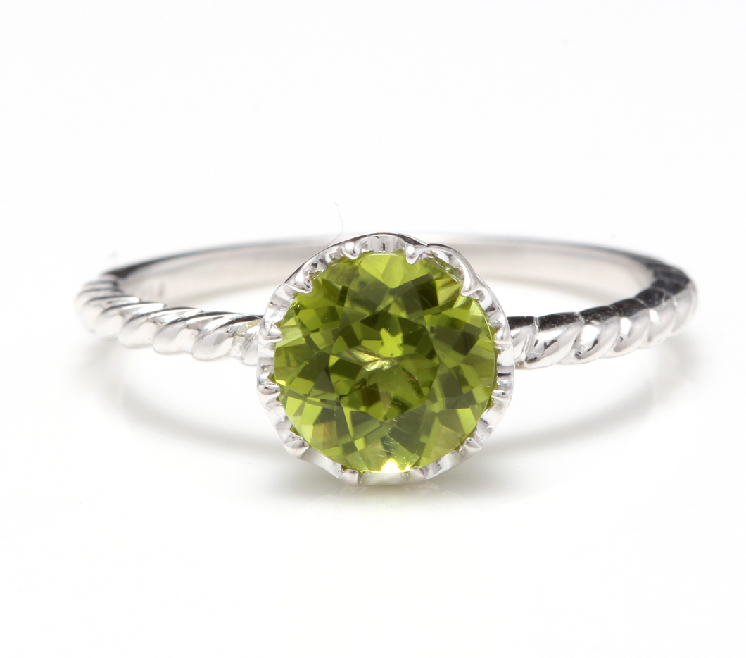 1.50 Carats Exquisite Natural Peridot 14K Solid White Gold Ring