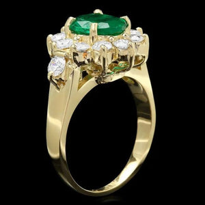2.60Ct Natural Emerald and Diamond 14K Solid Yellow Gold Ring