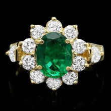 Load image into Gallery viewer, 2.60Ct Natural Emerald and Diamond 14K Solid Yellow Gold Ring