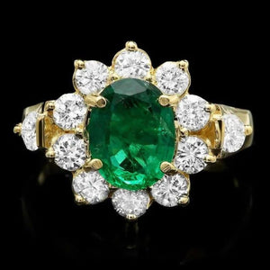 2.60Ct Natural Emerald and Diamond 14K Solid Yellow Gold Ring