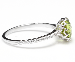 1.50 Carats Exquisite Natural Peridot 14K Solid White Gold Ring