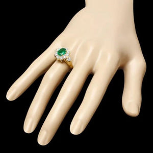 2.60Ct Natural Emerald and Diamond 14K Solid Yellow Gold Ring