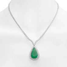 Load image into Gallery viewer, 20.10Ct Natural Emerald and Diamond 18K Solid White Gold Necklace