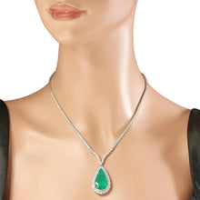 Load image into Gallery viewer, 20.10Ct Natural Emerald and Diamond 18K Solid White Gold Necklace