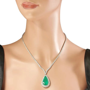 20.10Ct Natural Emerald and Diamond 18K Solid White Gold Necklace