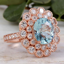 Load image into Gallery viewer, 6.00 Carats Natural Aquamarine and Diamond 14K Solid Rose Gold Ring